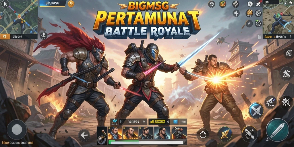 Gambar gameplay ketegangan tinggi dalam BIGMSG Battle Royale.