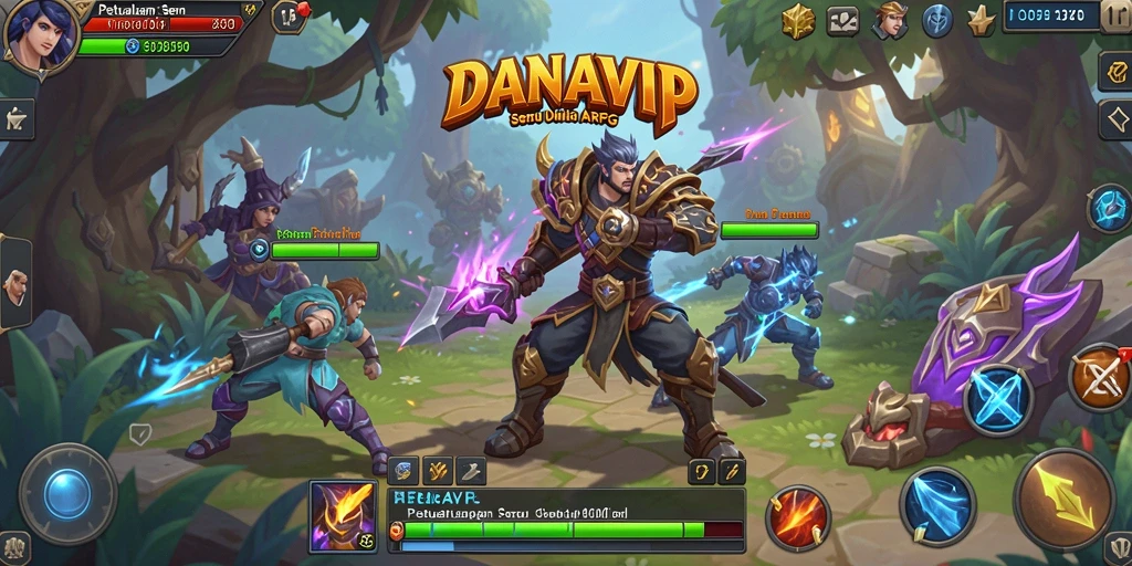 Tangkapan layar gameplay menampilkan aksi seru di <strong>DANAVIP</strong> dengan karakter yang berjuang melawan monster.