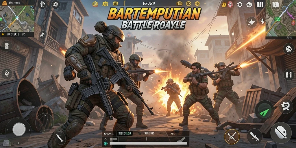 Gameplay menegangkan di dalam pertempuran Battle Royale.