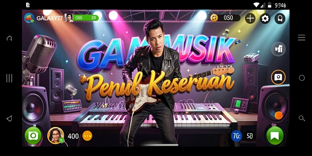 Screenshot GALAXY77 menampilkan gameplay musik yang seru dan interaktif.