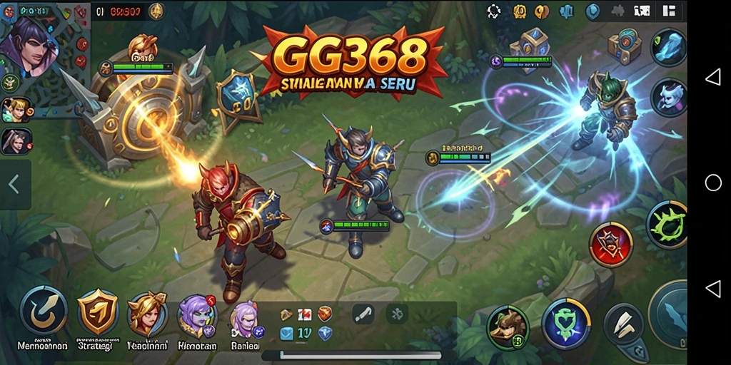 Screenshot gameplay GG368 menunjukkan pertempuran strategi yang intens dan mendebarkan.