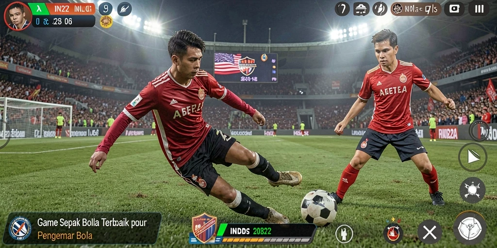 Tampilan gameplay seru dalam pertandingan sepak bola di IN22.
