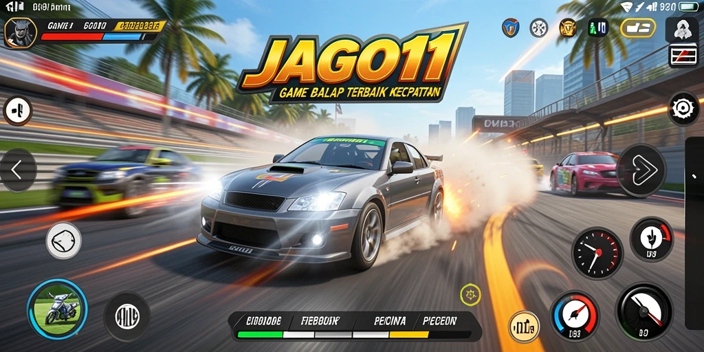 Tampilan gameplay balap seru di JAGO11 dengan mobil kencang.