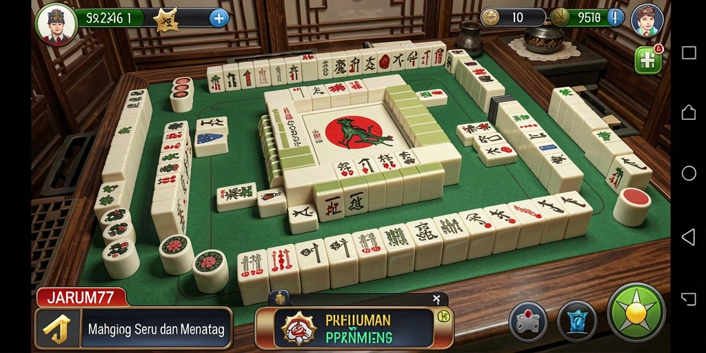 Tampilan gameplay Mahjong yang seru dan interaktif di JARUM77.