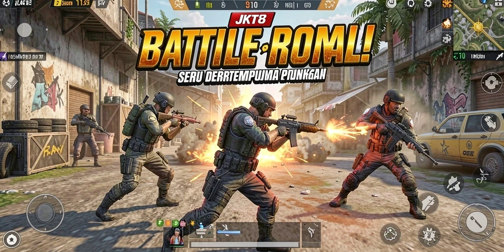 Tangkapan layar JKT8 menampilkan aksi seru gameplay Battle Royale.