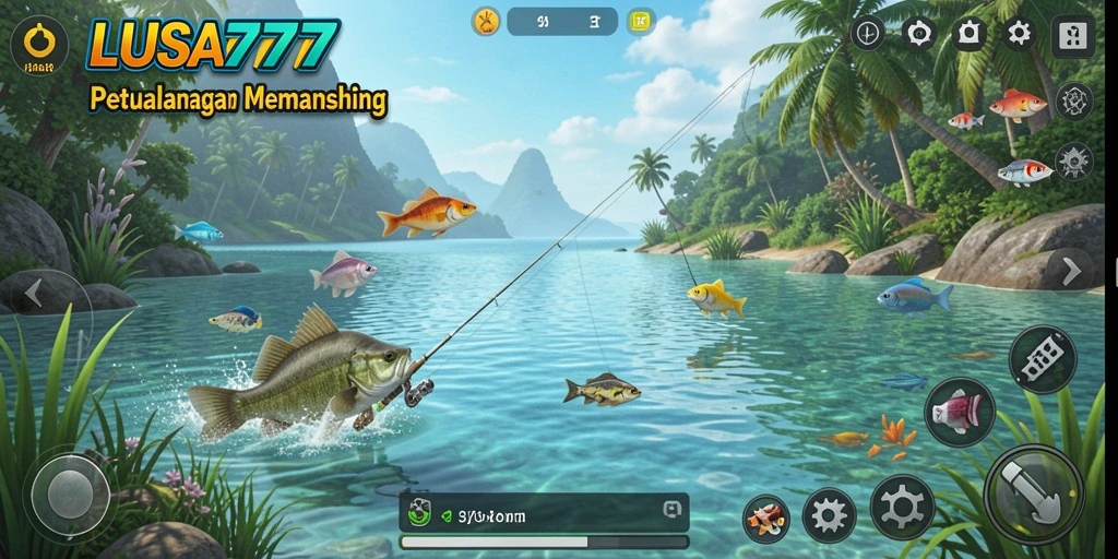 Screenshot gameplay LUSA777 menampilkan momen menangkap ikan.