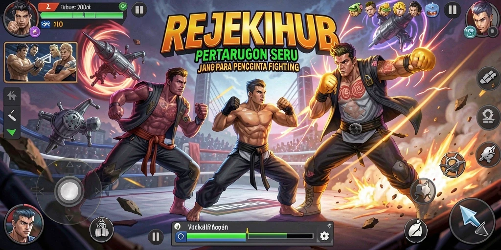 Tampilan utama gameplay REJEKIHUB yang mendebarkan dalam pertempuran Fighting.