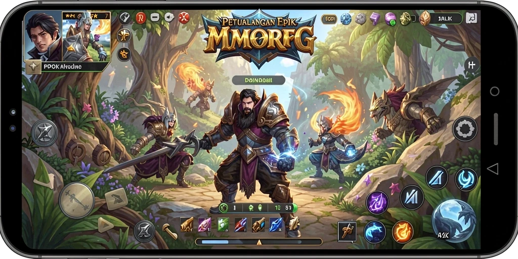 Screenshot RPOK menunjukkan pertarungan epik dalam dunia MMORPG.