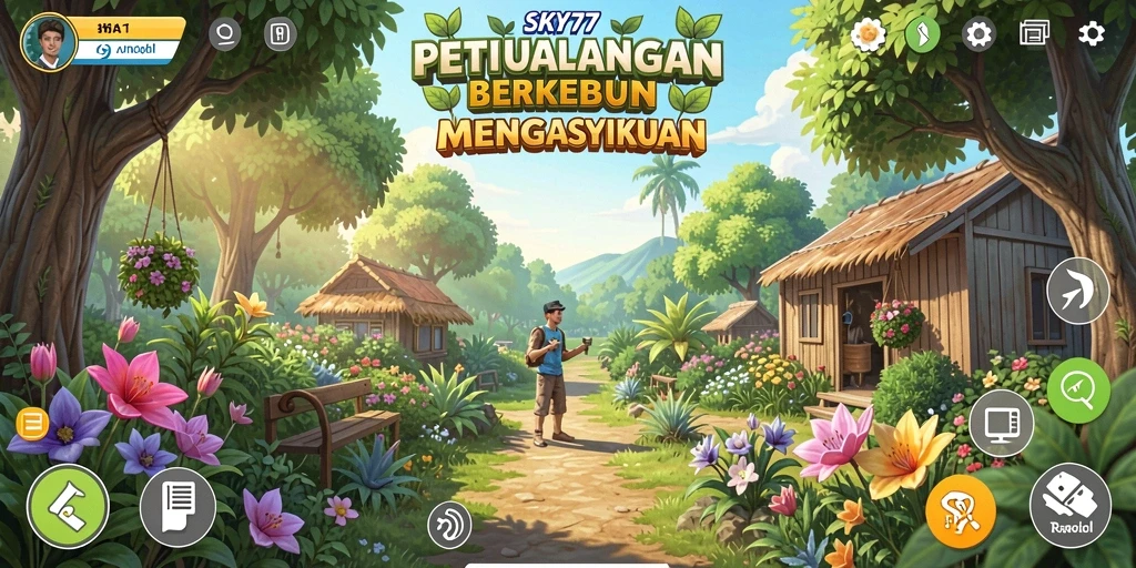 Tangkapan layar utama SKY77 menampilkan gameplay berkebun yang seru dan interaktif.