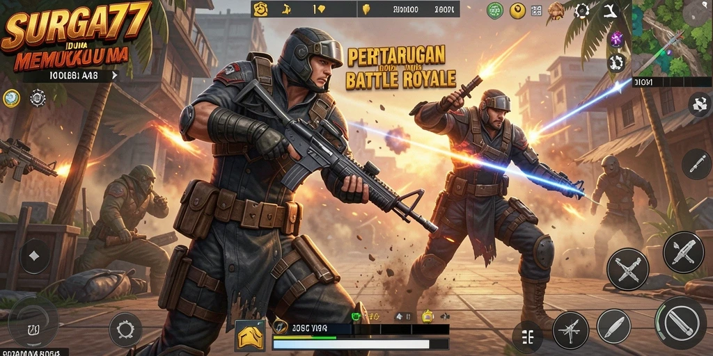 Gameplay SURGA77 yang mendebarkan dalam pertempuran Battle Royale.
