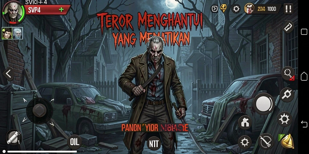 Screenshot gameplay SVIP4 menunjukkan momen menegangkan di tengah kegelapan.