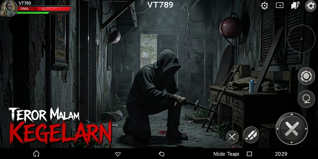 Screenshot gameplay VT789 menampilkan suasana menakutkan dan mencekam.