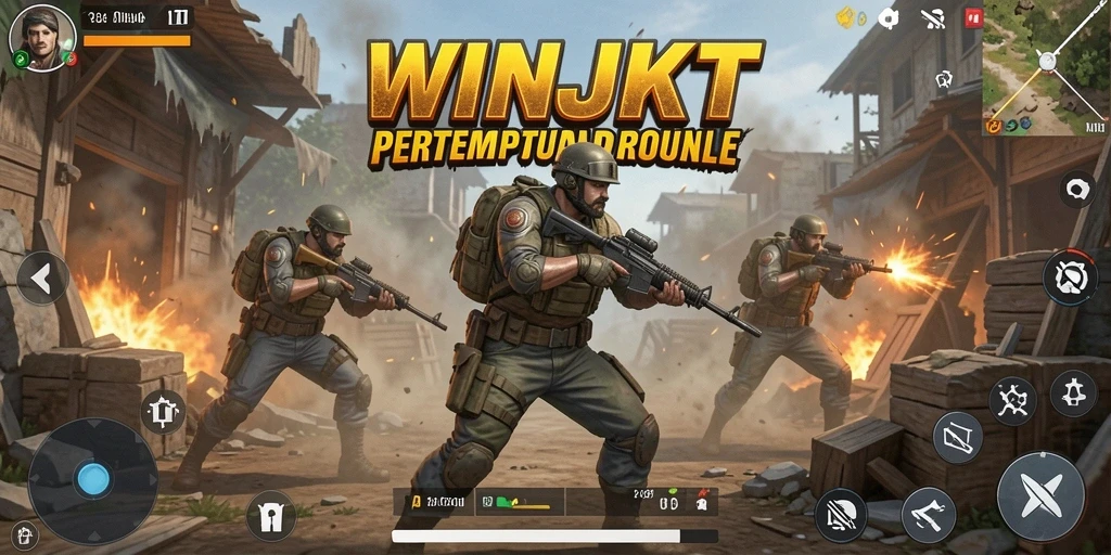 Tangkapan layar gameplay WINJKT dengan pertempuran sengit di arena.