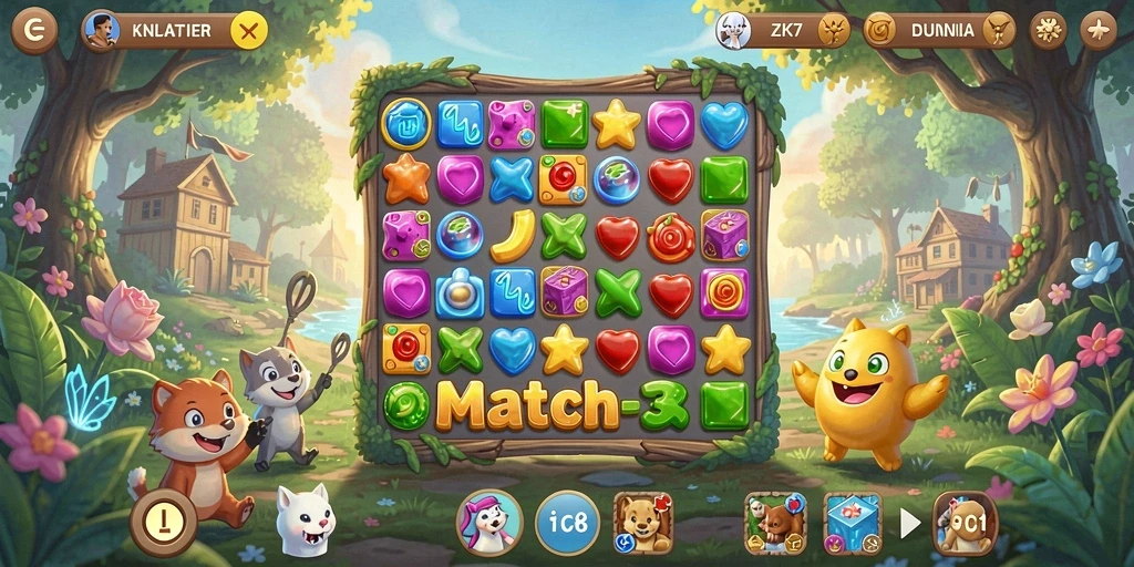 Screenshot utama ZK7 menampilkan gameplay seru yang penuh warna.